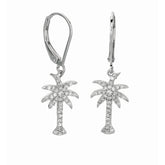 Silver Cz Palm Tree Dangle Earrings